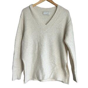 ARITZIA Wilfred Free Angora Blend Ivory V-Neck Sweater Knit US XXS